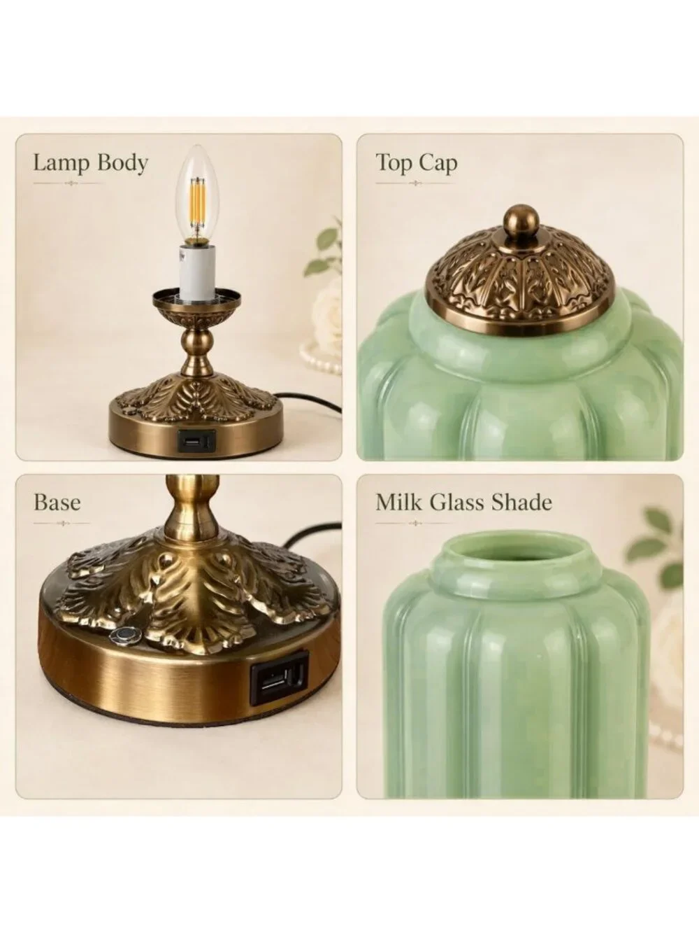 Dimmable Vintage Milk Glass Table Lamp | Retro 3-Way Lighting Fixture